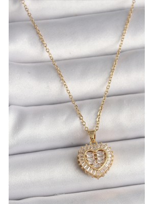 Shopwave 316L Çelik Gold Renk Zincir Zirkon Taşlı Kalp Model Kadın Kolye