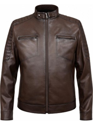 Tabakhanem Erkek Kuzu Derisi Deri Ceket – Slim Fit, Fermuarlı, Kapitone Omuz Detay