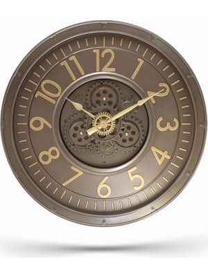 Delixa Efe Mark Premium Serisi Antik Eskitme Kadranlı Döner Çarklı 60 Santimetre Ev ve Ofis Duvar Saati, La