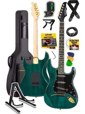 Delixa GLC-40GR Profesyonel Elektro Gitar Yeşil (Stand Gigbag Askı Capo Tuner Pena Kablo Yedek Tel)