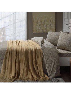 Delixa Waffle Düz Pamuk Nevresim Takımı, Hardal, Çift Kişilik