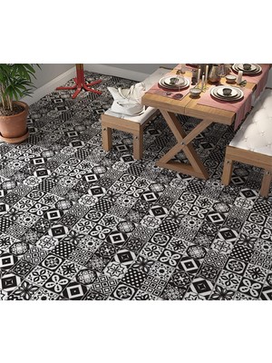 Braventa Collection Stickerart Yer Kaplama Zemin Kaplama Folyosu 65X130 cm Siyah Beyaz Fayans