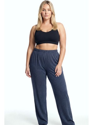 Modaserdem Akbeniz Kadın Lacivert Büyük Beden Cepli Pijama Altı