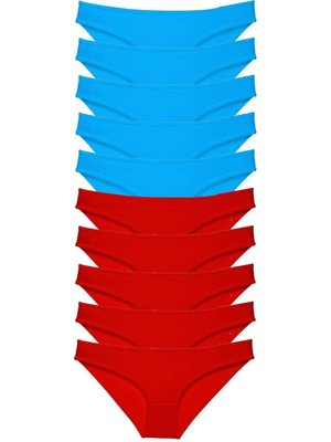 Giyim 10 Adet Süper Eko Set Likralı Kadın Slip Külot Kırmızı Mavi Beruflic