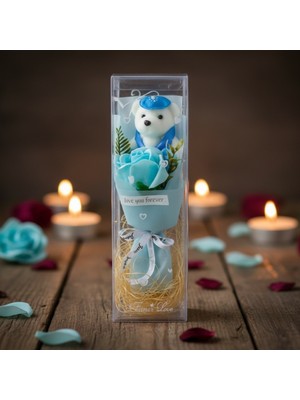 ForWhat Büro Ev Ofis Hediyesi Için Şeffaf Kutulu Ayıcıklı Gül Buketi