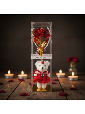 ForWhat Büro Ev Ofis Hediyesi Için Şeffaf Kutulu Ayıcıklı Sonsuzluk Gülü