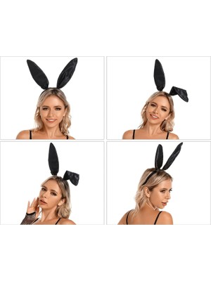 Skygo Siyah Renk Saten Kaplama Şekil Verilebilir Tavşan Kulak Taç 35x11 cm