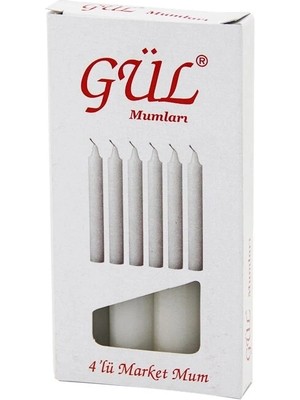 Shopwave 4pcs - Ince   Çap=1.6cm - UZUNLUK=12CM   Beyaz Klasik  Market Mum (5047)