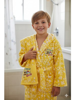 Özdilek Sponge Bob Sarı Lisanslı Çocuk Bornoz Seti 7-8 Yaş