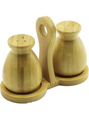 Shopwave 2 Pcs - Şişe Modeli Ahşap Bambu Tuzluk - Baharatlık Tutacaklı Ahşap Stand (5047)