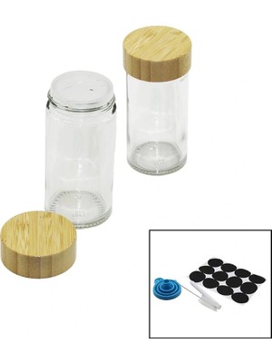Shopwave 12 Pcs Takım Yuvarlak Cam Baharatlık - Tuzluk Bambu Kapaklı (5047)
