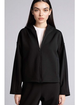 DeFacto Relax Fit Kapüşonlu Basic Düz Skuba Dalgıç Kumaş Hırka G8501AX26SP