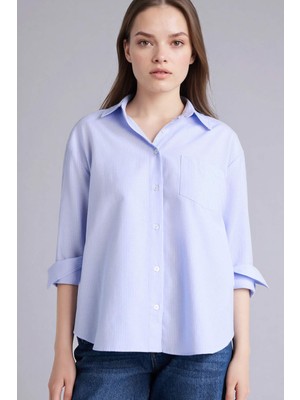 DeFacto Oversize Gömlek Yaka Çizgili Oxford Uzun Kollu Gömlek G9806AX26SP