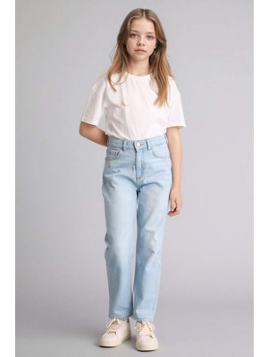 DeFacto %100 Pamuk Mom Fit Geniş Paça Jean Pantolon Kız Çocuk G0255A826SM
