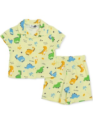 Hellobaby Hellobaby, Erkek, Kısa Kol Pijama Takımı, Dinozor Baskılı, Düğmeli, Gömlek Yaka, Kısa Paça, Kısa Kol