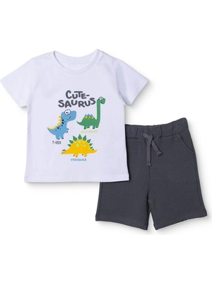 Hellobaby Hellobaby, Erkek, Tshirt-Şort, Dinozor Baskılı, Bağcıklı, Bisiklet Yaka, Diz Üstü, Kısa Kol