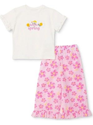 Hellobaby Hellobaby, Kız, Bluz-Pantolon, Çiçek Baskılı, Flower Garden, Bisiklet Yaka, Uzun Paça, Kısa Kol