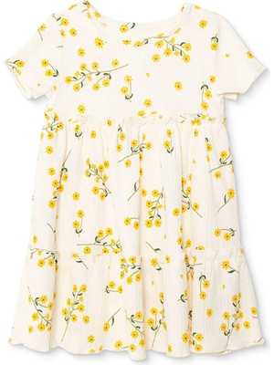Hellobaby Hellobaby, Kız, Elbise, Çiçek Baskılı, Düğmeli, Sun Flower, Bisiklet Yaka, Kısa Paça, Kısa Kol