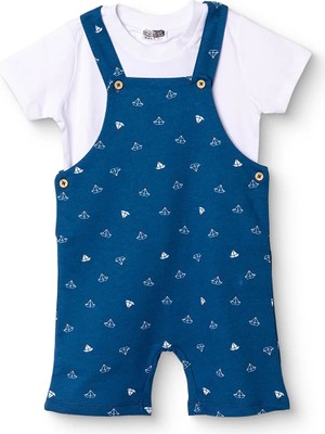 Hellobaby Hellobaby, Erkek, Salopet-Tshirt, Marin Baskılı, Düğmeli, Little Sailor, Bebe Yaka, Diz Üstü, Kısa Kol