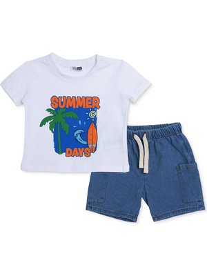 Hellobaby Hellobaby, Erkek, Tshirt-Şort, Plaj Baskılı, Bağcıklı, Summer Vibes, Bisiklet Yaka, Kısa Paça, Kısa Kol