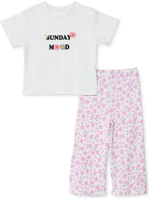 Hellobaby Hellobaby, Kız, Tshirt - Pantolon, Yazı Baskılı, Flower Garden, Bisiklet Yaka, Uzun Paça, Kısa Kol