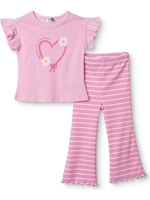 Hellobaby Hellobaby, Kız, Bluz-Tayt, Kalp Baskılı, Ditsy Flower, Bisiklet Yaka, Uzun Paça, Kısa Kol