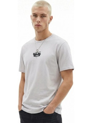 Jeep Bisiklet Yaka Baskılı Gri Erkek T-Shirt J6SM-TST7595