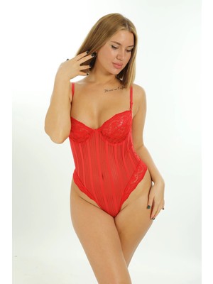 Beruflic Kırmızı Çizgili Bodysuit - 878