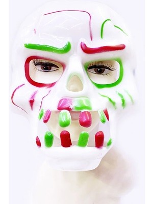 Shopwave Beyaz Üzeri Rengarenk Korku Dişli Kafatası Maskesi 30X22 cm (5047)