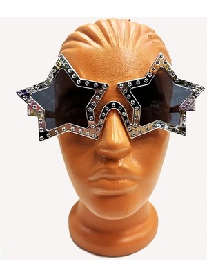 Shopwave Yıldız Şekilli Parlak Metalize Parti Gözlüğü Gümüş Renk 16X7 cm (5047)