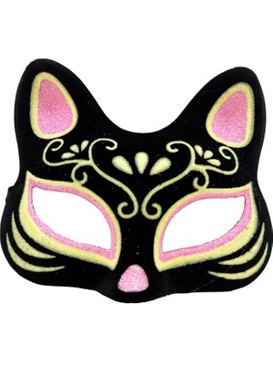 Shopwave Siyah Renk Süet Kaplama Üzeri Pembe Sarı Simli Kedi Maskesi 17X14 cm (5047)