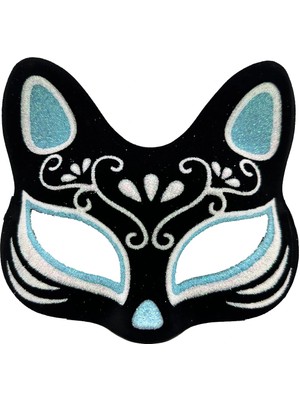 Shopwave Siyah Renk Süet Kaplama Üzeri Gümüş Mavi Simli Kedi Maskesi 17X14 cm (5047)
