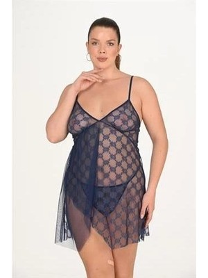 Beruflic Büyük Beden Lacivert Gecelik 3046