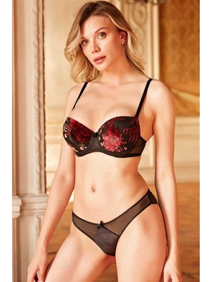 Beruflic Angel Tül Balenli Destekli Dolgulu Çiçek Baskılı Sütyen ve Slip Takım