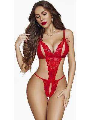 Beruflic Angel Özel Bölgesi Açık Göğüs Detaylı Kırmızı Fantezi Body
