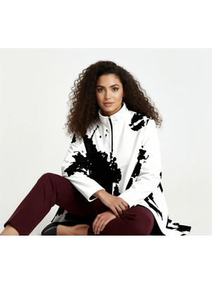 Unisex Beyaz Baskılı Fermuarlı Yağmurluk & Rüzgarlık