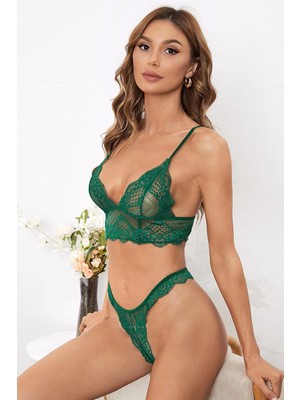 Beruflic Kadın Yeşil Çapraz Sırt Detaylı Şık Bralet Takım