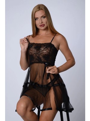 Beruflic Siyah Şifon Pileli GECELIK-835