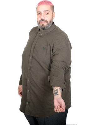 Mode Xl Büyük Beden Erkek Uzun Kollu Keten  Gömlek 20396 Haki
