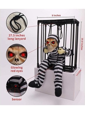 Shopwave Hareketli Sesli Sensörlü Mahkum Görünümlü Kuru Kafa Iskelet Dekorasyon 22X27 cm (5047)