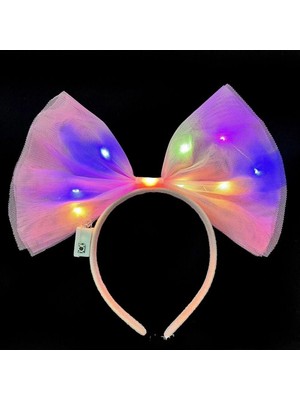 Shopwave Rengarenk LED Işıklı Fiyonk Şekilli Tül Parti Tacı Pembe Renk 25X25 cm (5047)