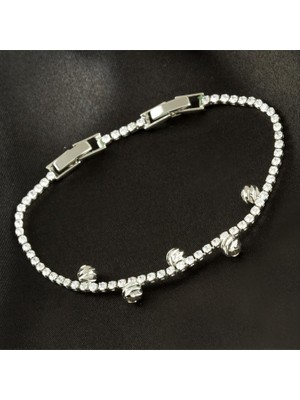 Zero Land Matrixzn Ince Yuvarlak Tamtur Zirkon Taşlı Lüks Kararmaz Bileklik-Gümüş Rengi