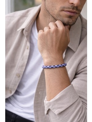 Herşey Nota Royal Lilac Hakiki Deri Erkek Bileklik – Örgü Tasarım – Çelik Mıknatıslı KILIT-1334