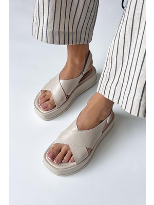 Straswans Mateo Kadın Günlük Deri Sandalet Bej