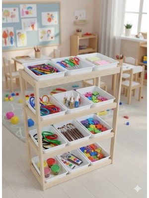 Masal Oyuncak 12 Kutulu 4 Raflı  Çok Amaçlı Oyuncak Dolabı