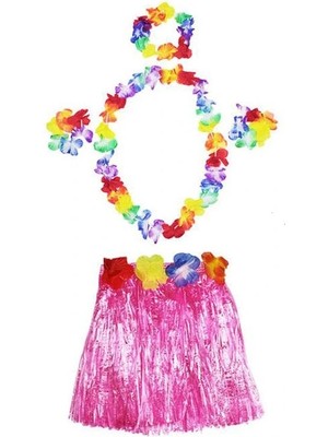 Shopwave Luau Aloha Hawaii  Kolye Etek Taç ve Bileklik Seti Pembe (5047)