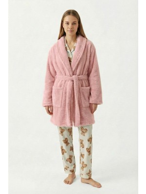 Sevim Şal Yaka Wellsoft Sabahlık & Peluş Bornoz-Yumuşak, Polar Unisex Sabahlık-Pudra