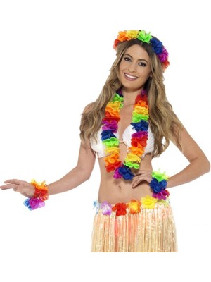Shopwave Rengarenk Hawaii Kolye Taç Bileklik Seti 4 Parça (5047)