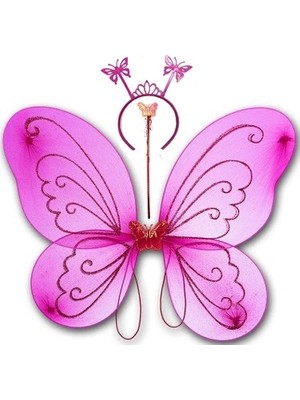 Shopwave Fuşya Renk Kelebek Kanadı Tacı ve Sopası 50X37 cm (5047)