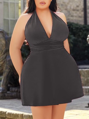 Beruflic  Büyük Beden Antrasit Boyundan Bağlamalı Mini Gecelik